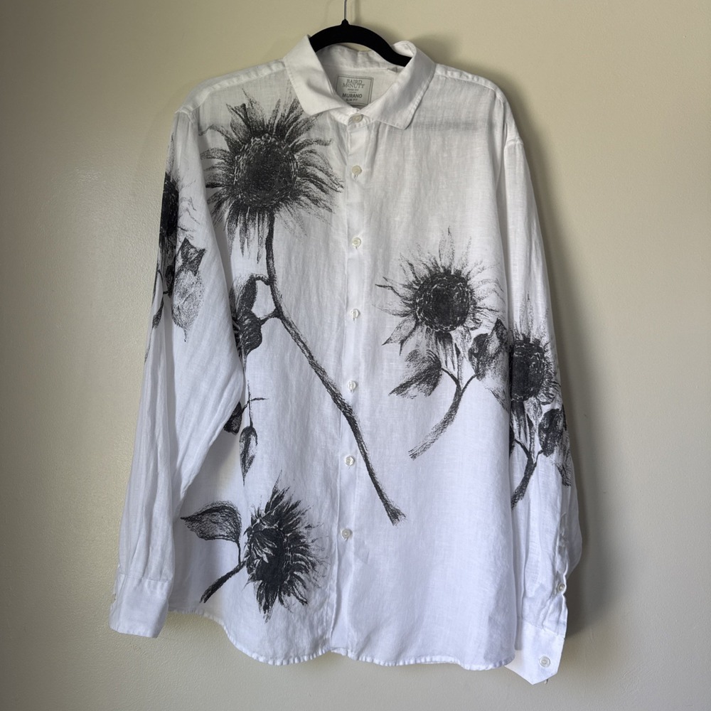 Baird McNutt Top Button Down Shirt Womens Size XL White Floral Graphic Beachy